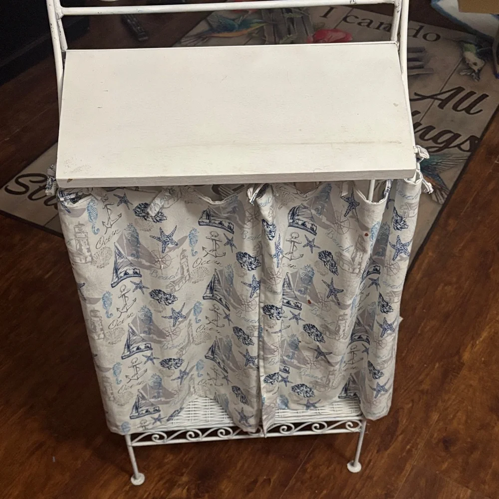 White Metal Stand with Floral Curtains